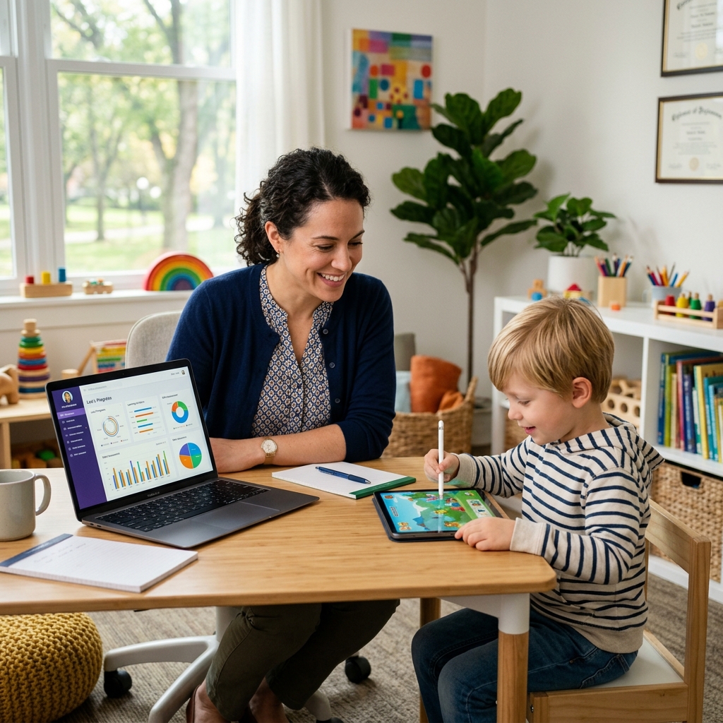 Psicopedagoga y paciente usando sistema